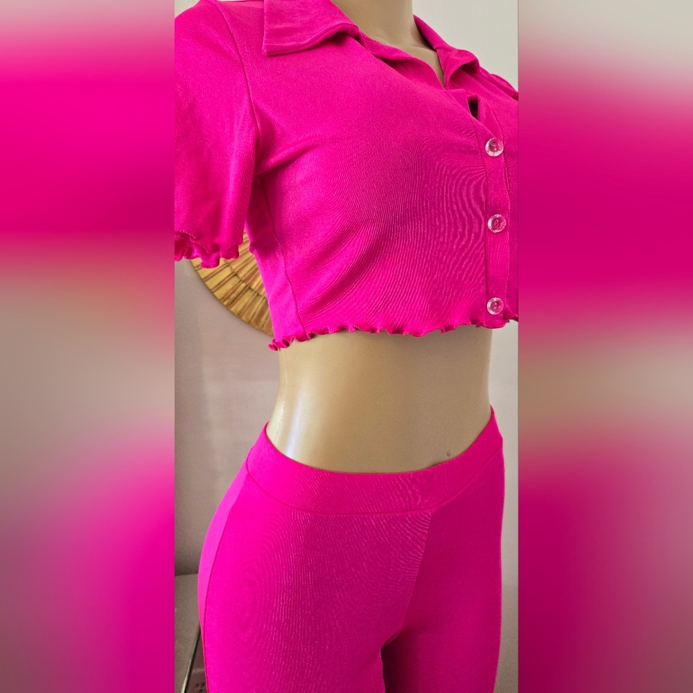 NEW! Women's PINK Two Piece Stretchy Pant Set - M & L - Picture 5 of 8